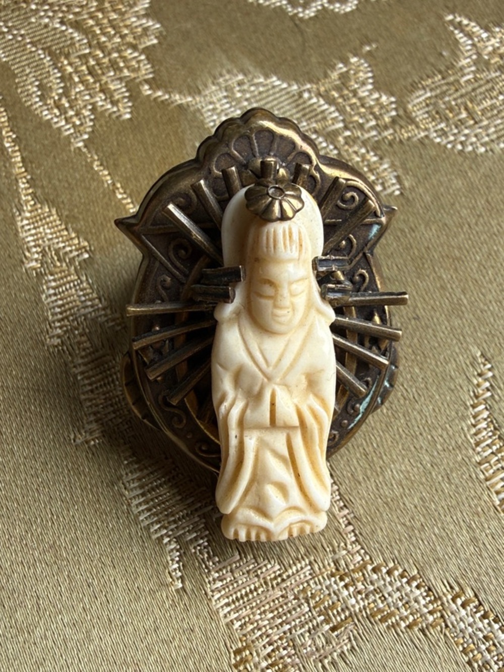 Ivory-Tone Carved Figurine Brooch - Women Jewelry